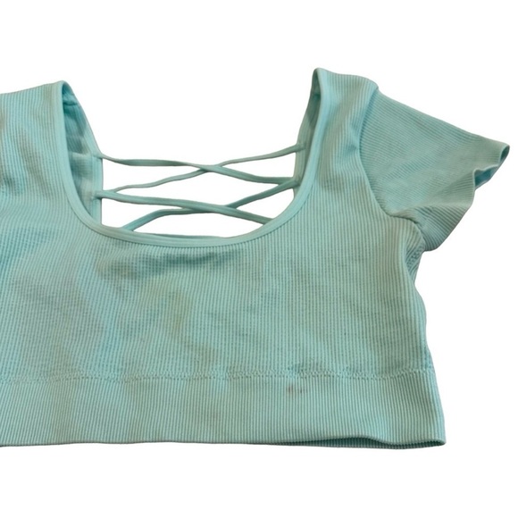 Aerie Mint Ribbed Short Sleeve Crop Top Strappy Back Size M - Picture 8 of 10